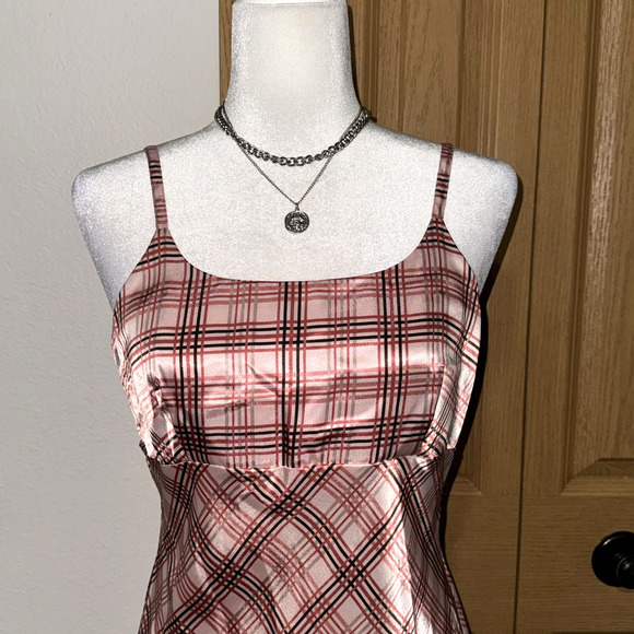 Gilligan & O’Malley Slip Dress Women’s Medium Pink Plaid Satin Coquette - Picture 4 of 7